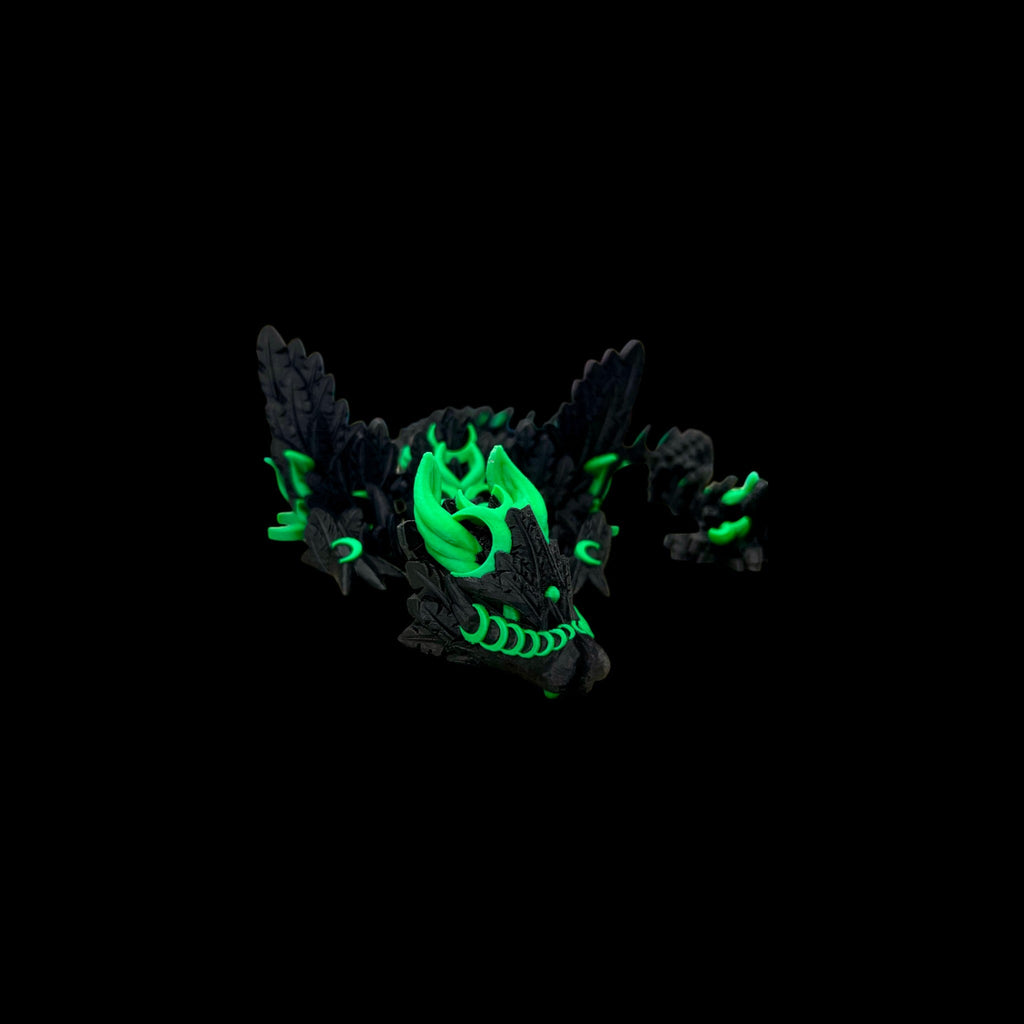 Black with Green Accents Lunarwing Dragon – 3D Printed by Little Fire Designz