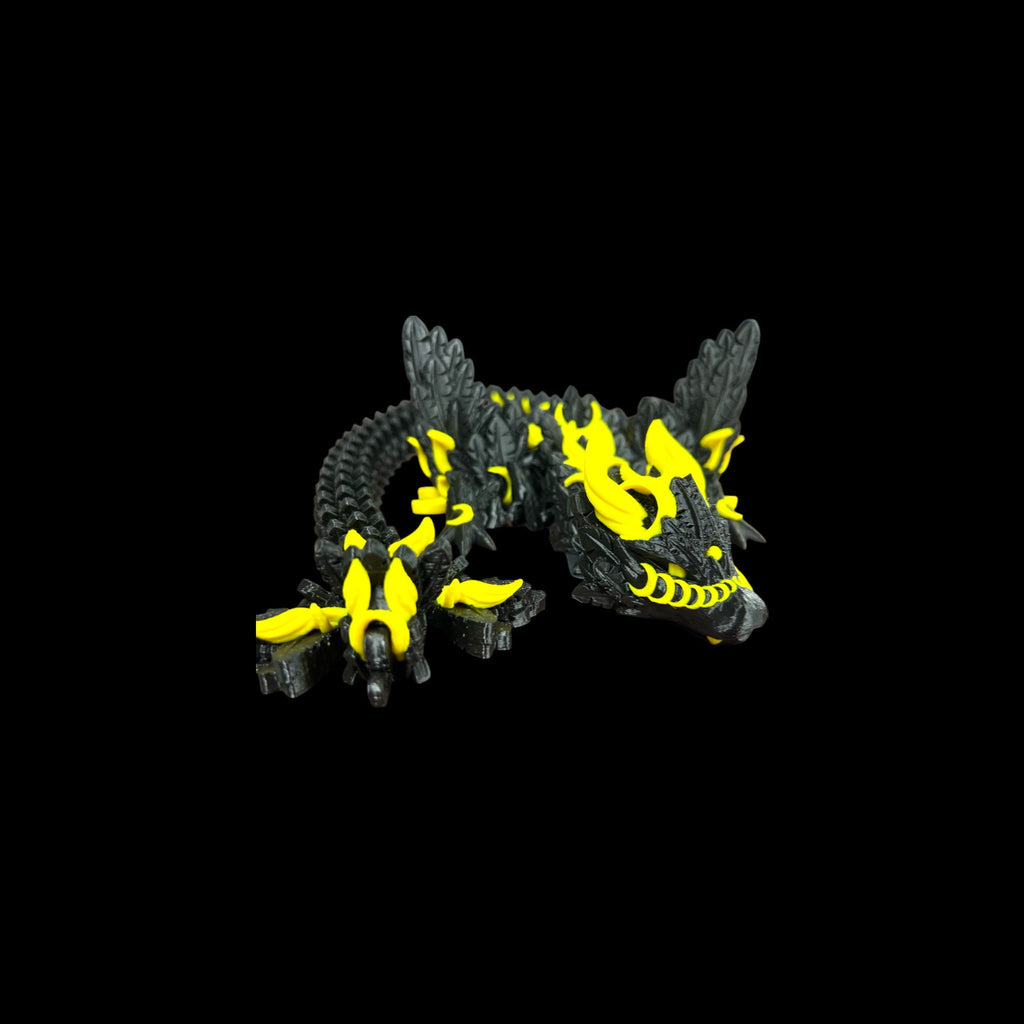 Black with Yellow Accents Lunarwing Dragon – 3D Printed by Little Fire Designz