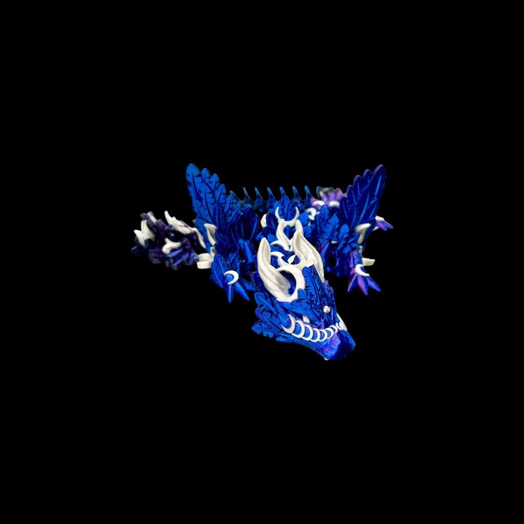 Blue Black Purple with White Accents Lunarwing Dragon – 3D Printed by Little Fire Designz