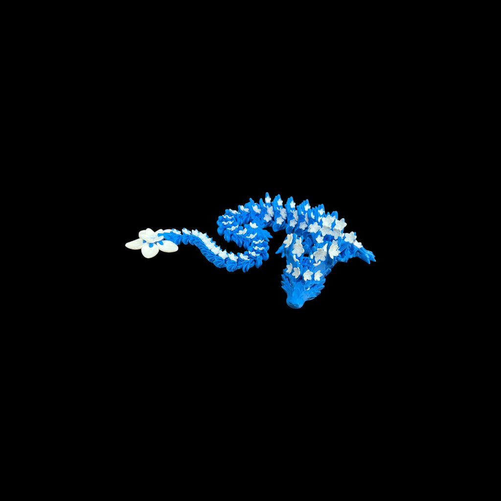 Blue with White Accents Cherry Blossom Dragon – 3D Printed by Little Fire Designz
