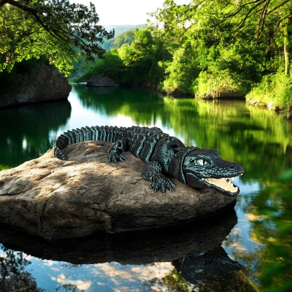 Burnt Titanium 3D Printed Alligator – 15" Collectible Model – 3D Printed by Little Fire Designz