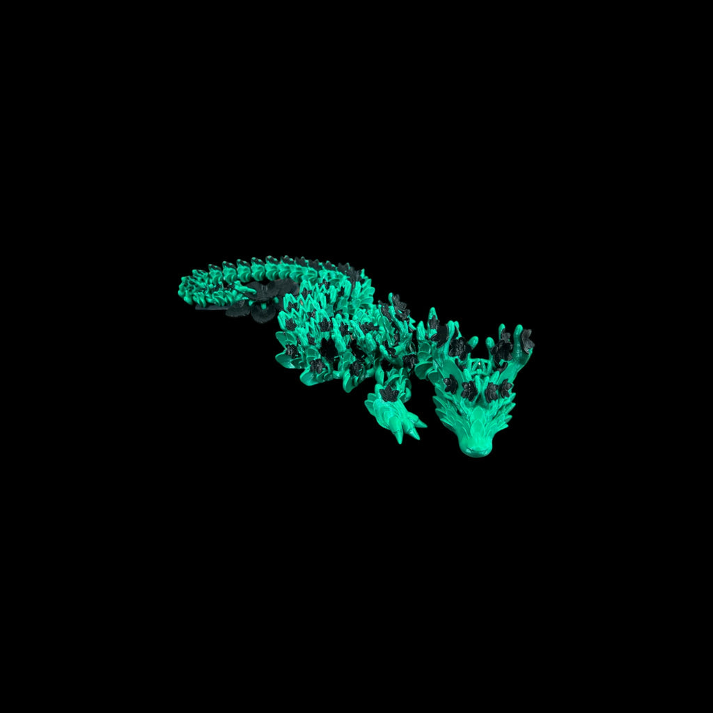 Dark Green with Black Accents Cherry Blossom Dragon – 3D Printed by Little Fire Designz
