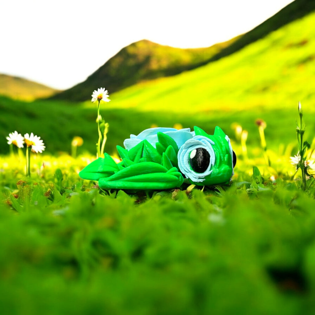 Ice Blue Articulated Rose Turtles – 3D Printed by Little Fire Designz