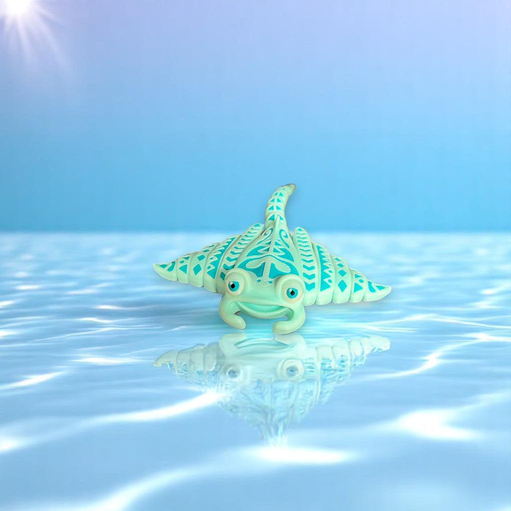 Light Blue with Dark Blue Accents Tribal Tattoo Manta Ray – 3D Printed by Little Fire Designz