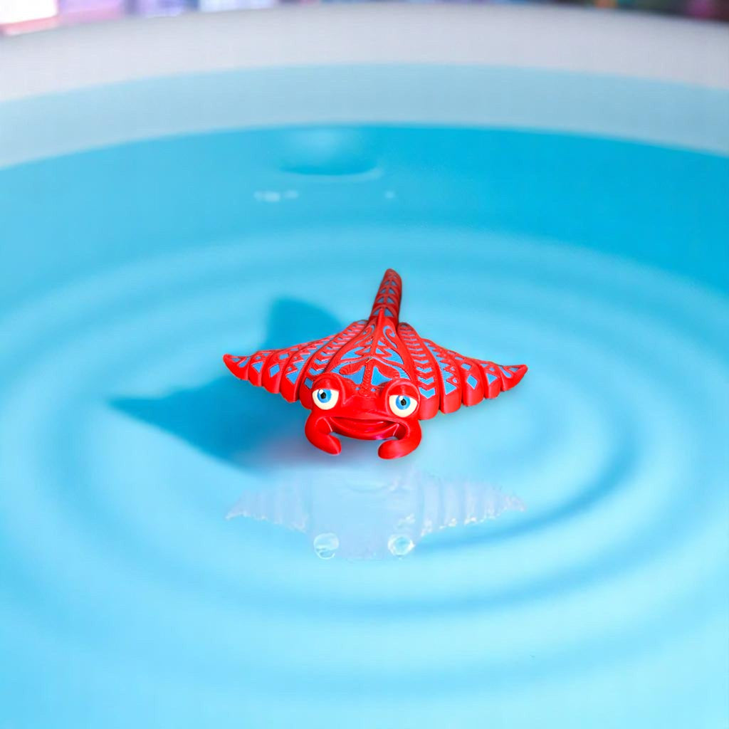 Red with Blue Accents Tribal Tattoo Manta Ray – 3D Printed by Little Fire Designz