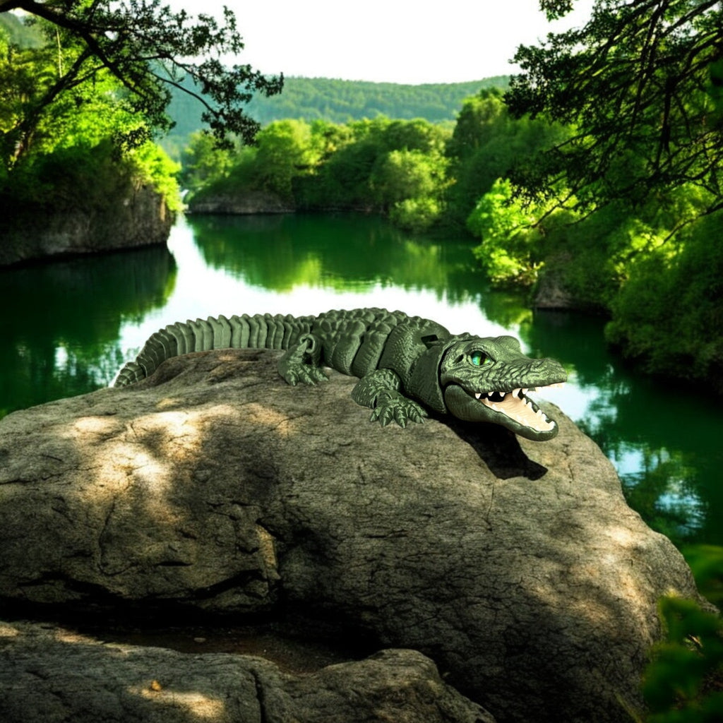 Sparkle Green 3D Printed Alligator – 15" Collectible Model – 3D Printed by Little Fire Designz