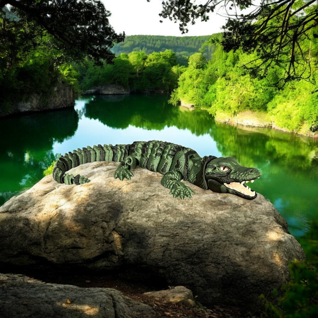 Sparkle Green & Black 3D Printed Alligator – 15" Collectible Model – 3D Printed by Little Fire Designz