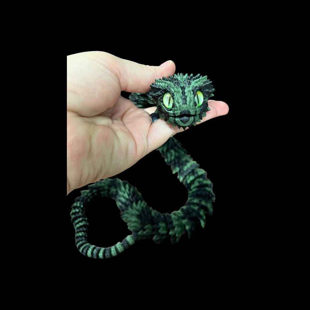 Sparkle Green Tiger Phase Bush Viper – 3D Printed by Little Fire Designz