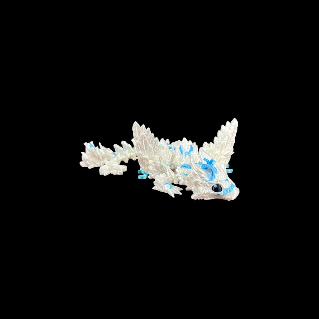 White with Blue Rainbow Accents Baby Lunarwing Dragon – 3D Printed by Little Fire Designz