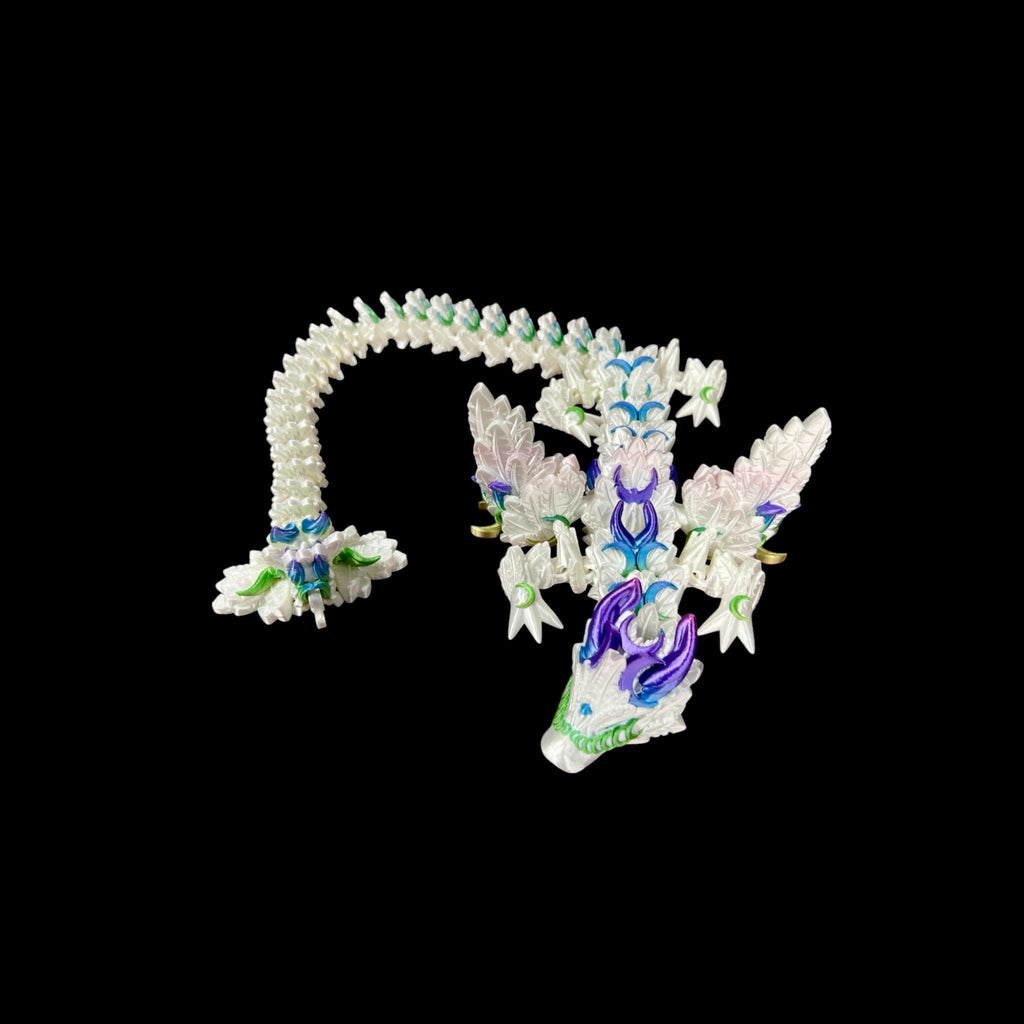 White with Blue Rainbow Accents Lunarwing Dragon – 3D Printed by Little Fire Designz
