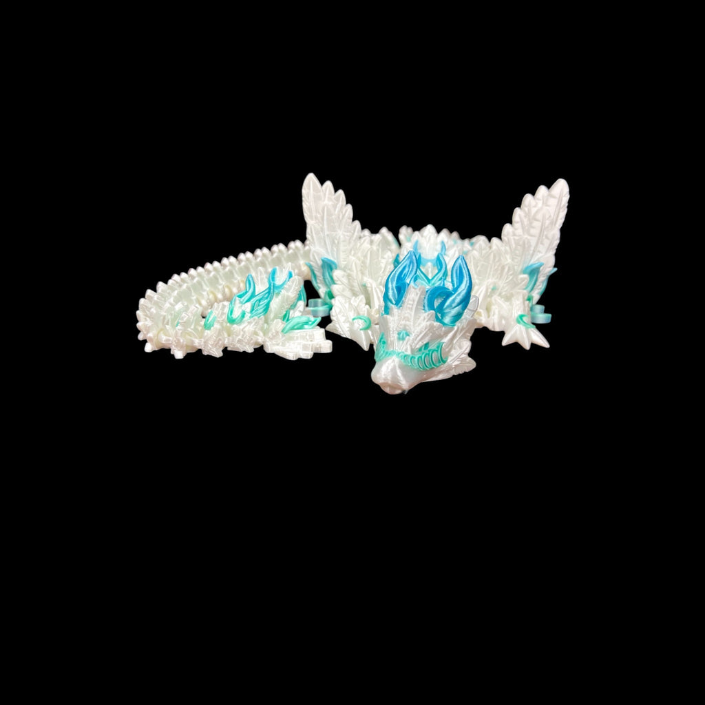 White with Blue Rainbow Accents Lunarwing Dragon – 3D Printed by Little Fire Designz