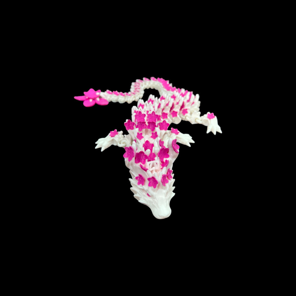 White with Magenta Accents Cherry Blossom Dragon – 3D Printed by Little Fire Designz