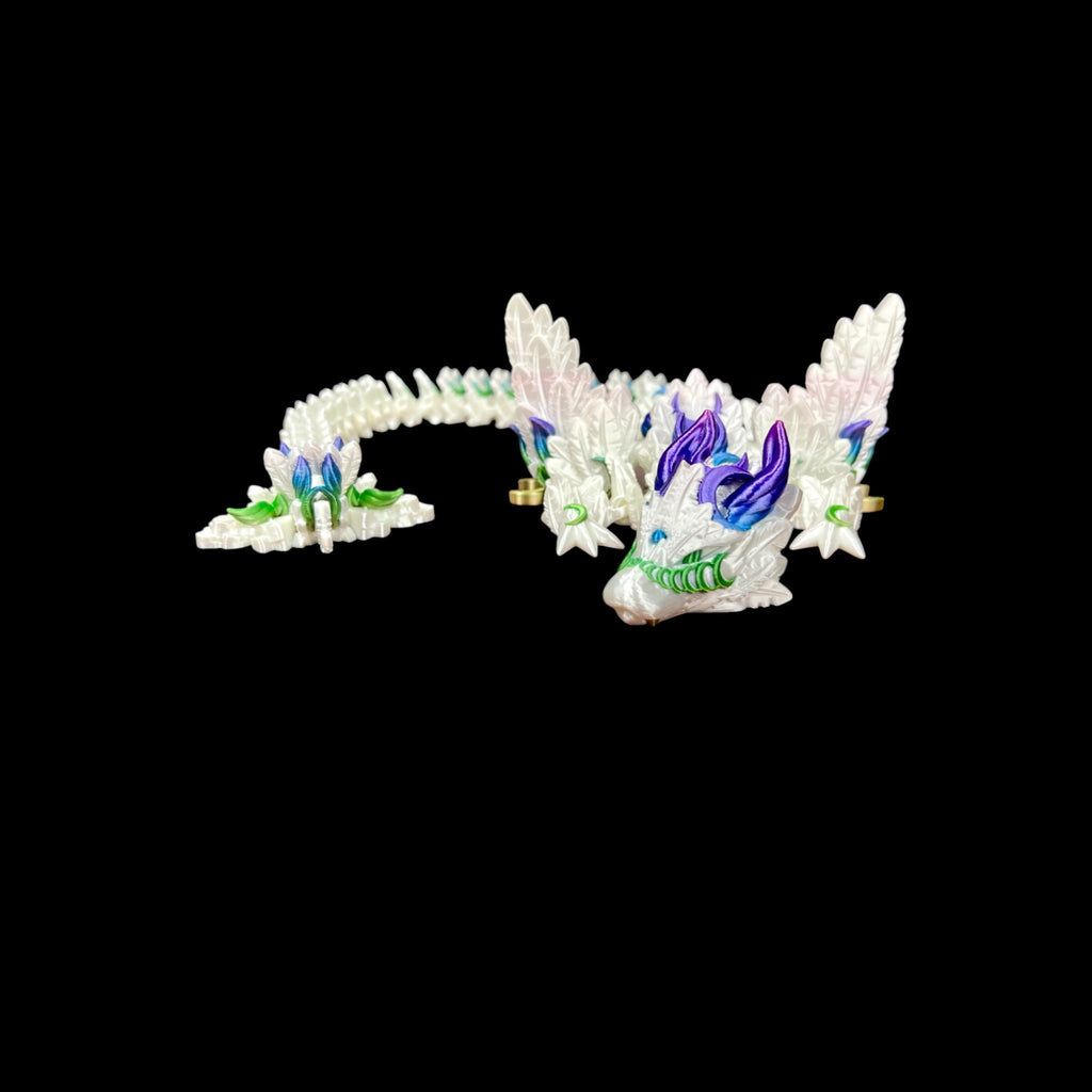 White with Rainbow Accents Lunarwing Dragon – 3D Printed by Little Fire Designz